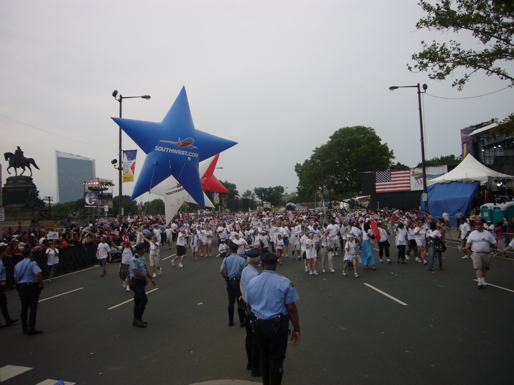 Independence Day Parade at East River Drive, with the Washington Monument and the Cira Centre