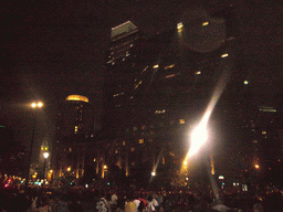 Skyline of Philadelphia and the tower of the Philadelphia City Hall, from Logan Square, by night