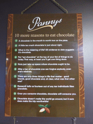 Poster with 10 more reasons to eat chocolate, at the Phillip Island Chocolate Factory