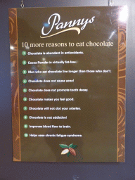 Poster with 10 more reasons to eat chocolate, at the Phillip Island Chocolate Factory