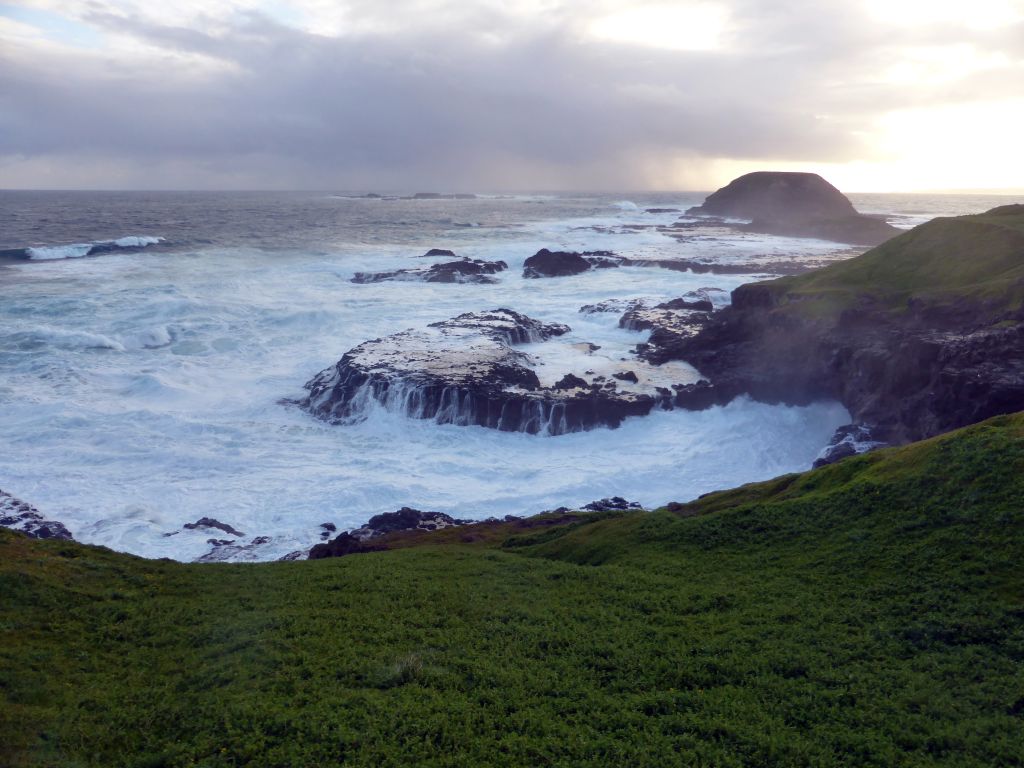 Round Island, the Seal Rocks and cliffs at the Bass Strait, viewed from the Nobbies Boardwalk