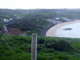 The Penguin Parade Visitor Centre and the grandstand at the Penguin Parade Beach, viewed from our tour bus at St. Helens Road