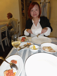 Miaomiao having dinner at the La Buca restaurant at the Via Massimo D`Azeglio street