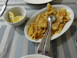Pasta at the La Buca restaurant at the Via Massimo D`Azeglio street