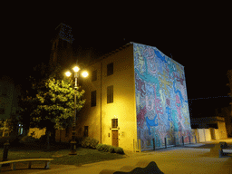 The Sant`Antonio Abate Church with a mural painting, by night