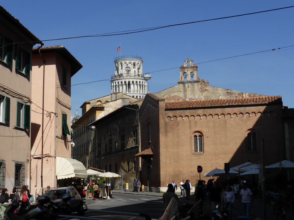 The Leaning Tower of Pisa and the San Giorgio ai Tedeschi Church at the Via Santa Maria street