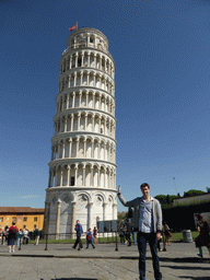 Tim with the Leaning Tower of Pisa at the Piazza del Duomo square