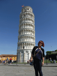 Miaomiao with the Leaning Tower of Pisa at the Piazza del Duomo square