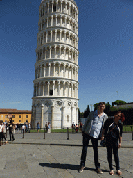 Tim and Miaomiao with the Leaning Tower of Pisa at the Piazza del Duomo square