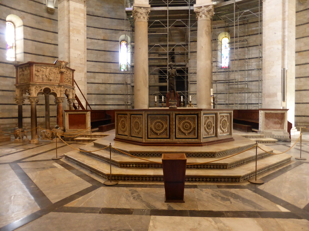 Sculpture of St. John the Baptist and the pulpit of the Baptistry of St. John