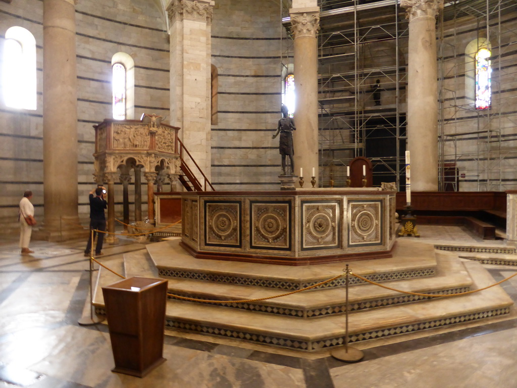 Sculpture of St. John the Baptist and the pulpit of the Baptistry of St. John