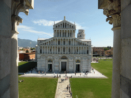 The Pisa Duomo cathedral and the Leaning Tower of Pisa at the Piazza del Duomo square, viewed from the Baptistry of St. John