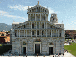 The Pisa Duomo cathedral and the Leaning Tower of Pisa at the Piazza del Duomo square, viewed from the Baptistry of St. John