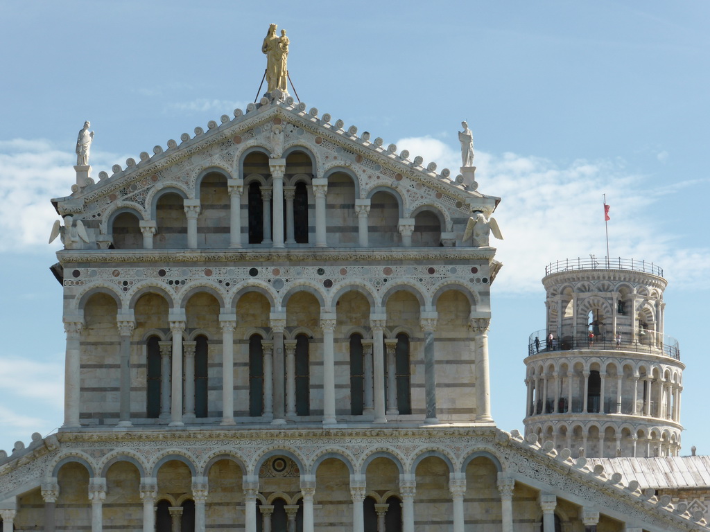 The Pisa Duomo cathedral and the Leaning Tower of Pisa, viewed from the Baptistry of St. John