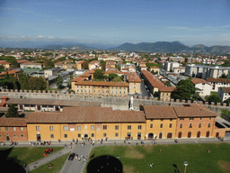 The Piazza del Duomo square with the Opera della Primaziale Pisana vestry, the City Wall and the north side of the city, viewed from the Leaning Tower of Pisa