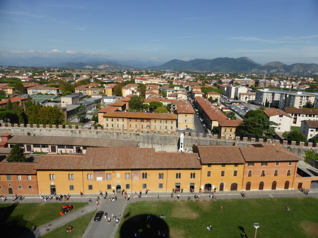 The Piazza del Duomo square with the Opera della Primaziale Pisana vestry, the City Wall and the north side of the city, viewed from the Leaning Tower of Pisa