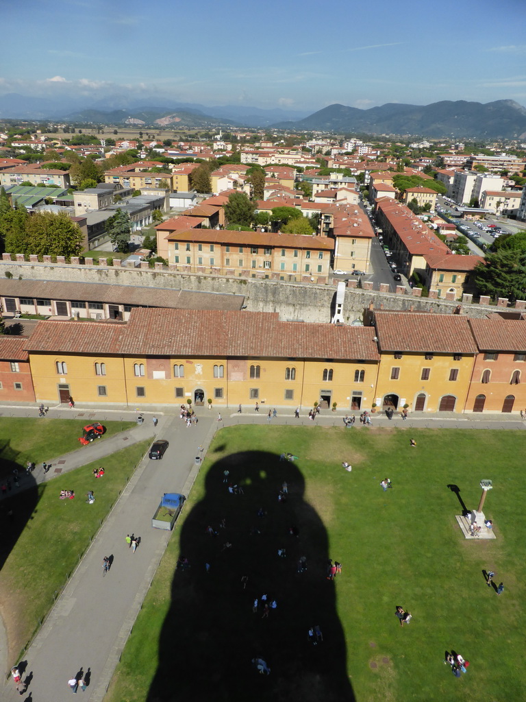 The Piazza del Duomo square with the Opera della Primaziale Pisana vestry, the City Wall and the north side of the city, viewed from the Leaning Tower of Pisa