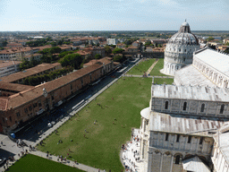 The Piazza del Duomo square with the Pisa Duomo cathedral, the Baptistry of St. John, the City Wall and the southwest side of the city, viewed from the Leaning Tower of Pisa