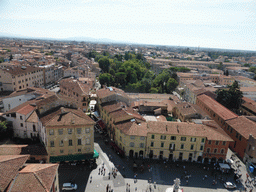 The Piazza del Duomo square with the Fontana dei Putti fountain, the Via Roma street, the Via Santa Maria street, the Botanical Gardens and the south side of the city, viewed from the Leaning Tower of Pisa