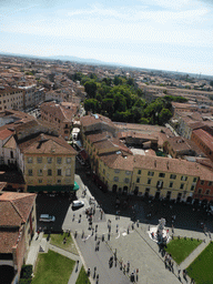 The Piazza del Duomo square with the Fontana dei Putti fountain, the Via Roma street, the Via Santa Maria street, the Botanical Gardens and the south side of the city, viewed from the Leaning Tower of Pisa