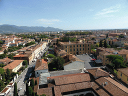 The Museo dell`Opera del Duomo museum, the Via Cardinale Maffi Pietro street, the Piazza Arcivescovado square with the Archbishop Palace and the east side of the city, viewed from the Leaning Tower of Pisa