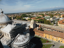 The Piazza del Duomo square with the Pisa Duomo cathedral, the Camposanto Monumentale cemetery, the Opera della Primaziale Pisana vestry, the City Wall and the northwest side of the city, viewed from the Leaning Tower of Pisa