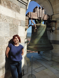 Miaomiao with a bell at the top floor of the Leaning Tower of Pisa