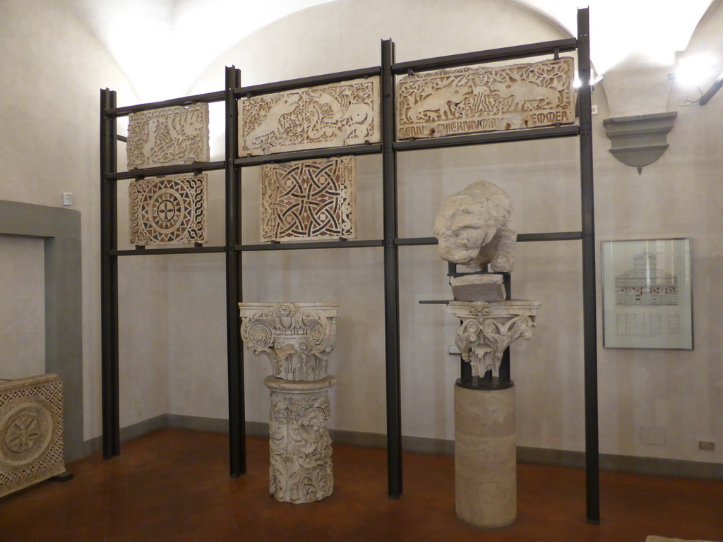 Reliefs and columns at the Museo dell`Opera del Duomo museum