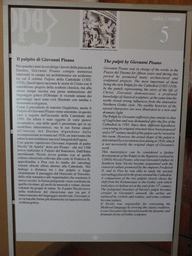 Explanation on the pulpit of the Pisa Duomo cathedral at the Museo dell`Opera del Duomo museum