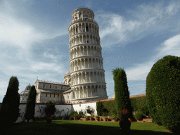 The Garden of the Museo dell`Opera del Duomo museum with a view on the Baptistry of St. John, the Pisa Duomo cathedral and the Leaning Tower of Pisa