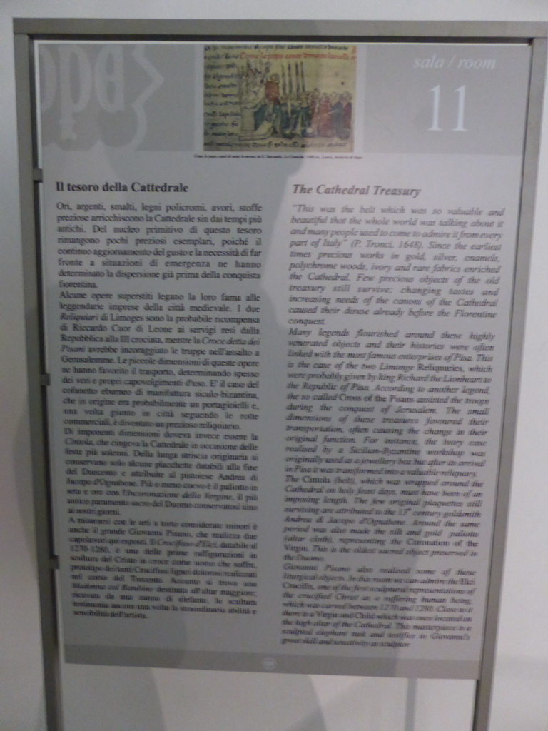Explanation on the Treasury of the Pisa Duomo cathedral at the Museo dell`Opera del Duomo museum