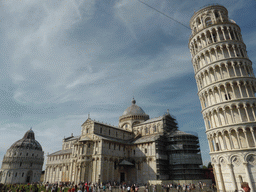 The Piazza del Duomo square with the Baptistry of St. John, the Pisa Duomo cathedral and the Leaning Tower of Pisa