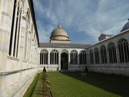 Miaomiao at the inner courtyard and the tower of the Camposanto Monumentale cemetery