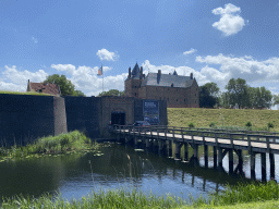 Northwest side of Loevestein Castle and its entrance bridge and moat