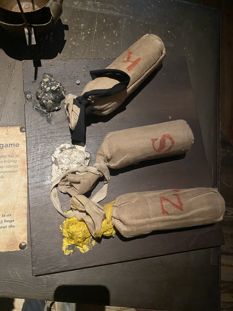 Bottles with gunpowder ingredients at the middle floor of the Powder Tower at Loevestein Castle