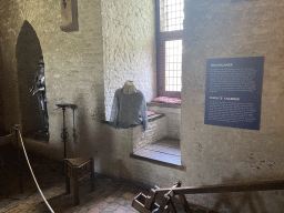 Interior of the Knights` Chamber at the Ground Floor of Loevestein Castle, with explanation