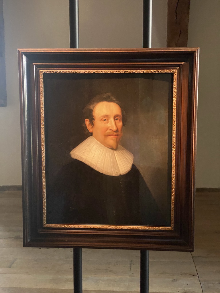 Portrait of Hugo de Groot in his former prison cell at the 400 Years Hugo de Groot exhibition at the Middle Floor of Loevestein Castle