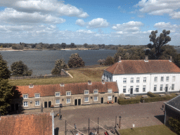 The main street of Loevestein Castle and the Waal river, viewed from the Top Floor