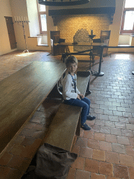 Max on a bench at the Hall at the Middle Floor of Loevestein Castle