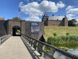 Northwest side of Loevestein Castle and its entrance bridge and moat