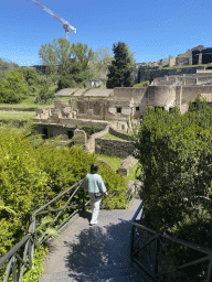 Miaomiao on the staircase to the Suburban Baths at the Pompeii Archeological Site