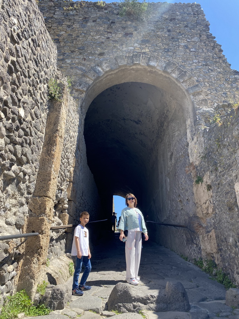 Miaomiao and Max in front of the Porta Marina gate at the Pompeii Archeological Site