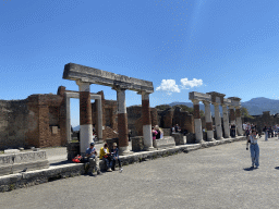 Walls and columns of the Building of Eumachia at the Pompeii Archeological Site, viewed from the Forum