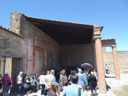 Walls with frescoes at the Macellum market at the Pompeii Archeological Site