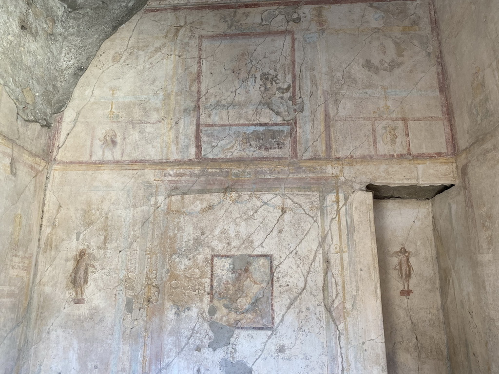Walls with frescoes at the House of Marcus Lucretius at the Pompeii Archeological Site
