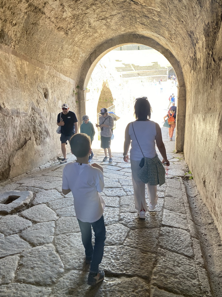 Miaomiao and Max at the north entrance tunnel at the Amphitheatre at the Pompeii Archeological Site