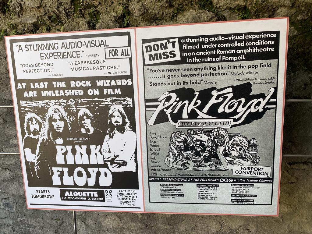 Posters of the `Pink Floyd - Live at Pompeii` movie at the southwest catacombs of the Amphitheatre at the Pompeii Archeological Site