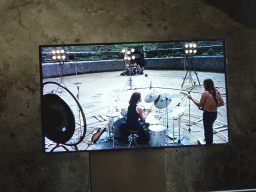 Screen with the `Pink Floyd - Live at Pompeii` movie at the southwest catacombs of the Amphitheatre at the Pompeii Archeological Site