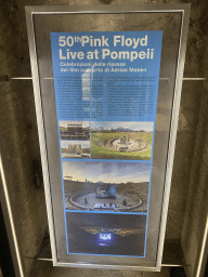 Photographs and information on the 50th anniversary of the the `Pink Floyd - Live at Pompeii` movie at the southeast catacombs of the Amphitheatre at the Pompeii Archeological Site