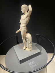 Statue-fountain of Priapus, symbol of prosperity, at the `Art and Sensuality in Pompeii Houses` exhibition at the Palestra Grande building at the Pompeii Archeological Site, with explanation